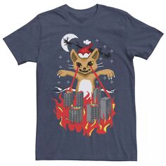 Мужская трикотажная футболка с рисунком кота в шляпе Санты в стиле Destroying City Licensed Character