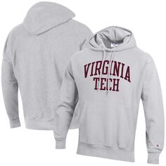 Мужской серый пуловер с капюшоном Virginia Tech Hokies Team Arch обратного переплетения Champion