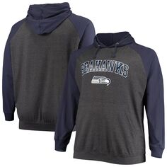 Мужской фирменный темно-синий/темно-угольный свитер Seattle Seahawks Big &amp; Tall легкий пуловер с капюшоном реглан Fanatics