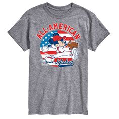 Бейсбольная футболка Disney&apos;s Mickey Mouse Big &amp; Tall Americana с рисунком License, серый