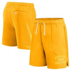 Мужские эффектные шорты для игры в мяч Milwaukee Brewers золотого цвета Nike