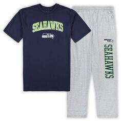 Мужская футболка Concepts Sport College, темно-синий/серый Хизер, футболка Seattle Seahawks и пижамные штаны, комплект для сна