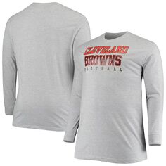 Мужская серая футболка с логотипом Cleveland Browns Big &amp; Tall Practice с длинными рукавами Fanatics