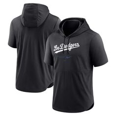 Мужской черный пуловер с капюшоном Los Angeles Dodgers City Connect Performance с короткими рукавами Nike