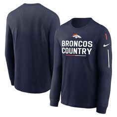 Мужская темно-синяя футболка с длинным рукавом и надписью Denver Broncos Team Nike