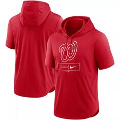 Мужской красный пуловер с капюшоном с короткими рукавами и логотипом Washington Nationals Lockup Performance Nike