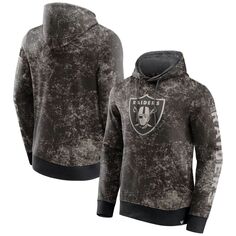 Мужской черный/серый фирменный пуловер с капюшоном Las Vegas Raiders Blackout в тон Fanatics