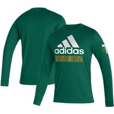 Мужская зеленая футболка Portland Timbers Vintage Performance с длинным рукавом adidas