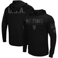 Мужская черная футболка с длинным рукавом с капюшоном NC State Wolfpack OHT Military Appreciation Colosseum