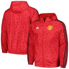 Мужская красная ветровка с молнией во всю длину Manchester United 2023/24 DNA Raglan adidas