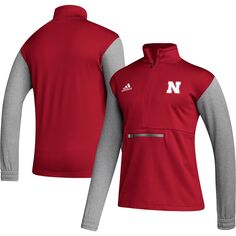 Мужской топ с половиной молнии алый/серый Nebraska Huskers Team AEROREADY adidas