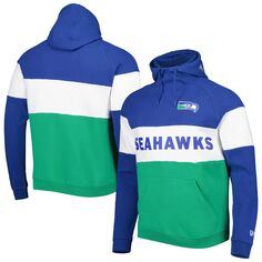 Мужской пуловер с капюшоном Kelly Green/Royal Seattle Seahawks с цветными блоками и возвратом New Era