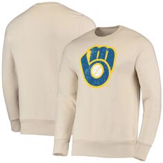 Мужской флисовый пуловер с принтом Threads Oatmeal Milwaukee Brewers Majestic