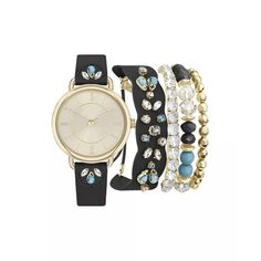 Женские черные часы с драгоценными камнями и браслет в тон Jessica Carlyle