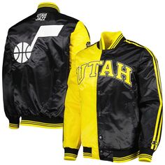 Мужская золотистая/черная атласная куртка с кнопками Utah Jazz Fast Break Starter