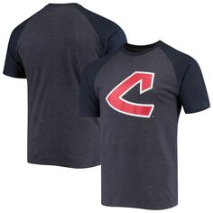 Мужская темно-синяя футболка с принтом реглан Cleveland Indians Stitches