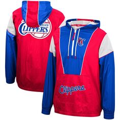 Мужская куртка Mitchell &amp; Ness Red/Royal LA Clippers из твердой древесины, классическая ветровка с полумолнией и капюшоном