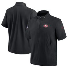 Мужская черная куртка с капюшоном и молнией четверть с короткими рукавами San Francisco 49ers Sideline Coach Nike