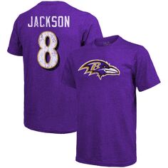 Мужская футболка Lamar Jackson Purple Baltimore Ravens Tri-Blend с именем и номером Majestic
