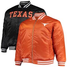 Мужская двусторонняя атласная куртка с молнией во всю длину Texas Longhorns оранжевого/черного цвета Texas Longhorns Big &amp; Tall