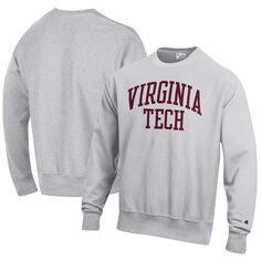 Мужской серый пуловер с принтом Virginia Tech Hokies Arch обратного переплетения Champion