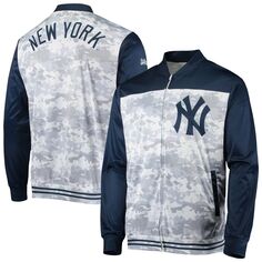 Мужская темно-синяя камуфляжная куртка с молнией во всю длину New York Yankees Stitches
