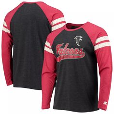 Мужская черная/красная футболка Tri-Blend Atlanta Falcons Throwback League реглан с длинными рукавами Starter