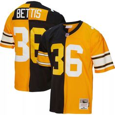Мужская футболка Mitchell &amp; Ness Jerome Bettis, черная/золотая, Pittsburgh Steelers Big &amp; Tall Split Legacy, реплика игрока в отставке