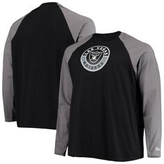 Мужская черная/серебристая футболка с длинным рукавом реглан Las Vegas Raiders Big &amp; Tall League New Era