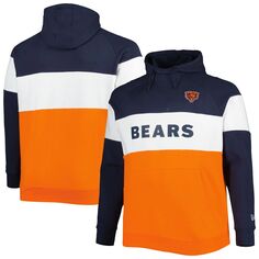 Мужской оранжевый/темно-синий флисовый пуловер с капюшоном Chicago Bears Big &amp; Tall Current Colorblock реглан New Era