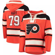 Мужская толстовка с капюшоном и шнуровкой с именем и номером игрока Carter Hart Orange Philadelphia Flyers &apos;47