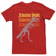 Мужская футболка с изображением скелета тираннозавра «Парк Юрского периода» и градиентной надписью Licensed Character, красный
