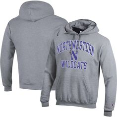 Мужской пуловер с капюшоном цвета Хизер Серый Northwestern Wildcats High Motor Champion