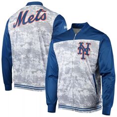 Мужская камуфляжная куртка с молнией во всю длину Royal New York Mets Stitches