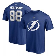 Мужская синяя футболка с фирменным логотипом «Андрей Василевский» Tampa Bay Lightning с аутентичным именем и номером Stack Fanatics