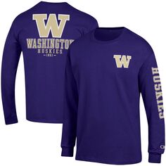 Мужская фиолетовая футболка с длинным рукавом Washington Huskies Team Stack Champion