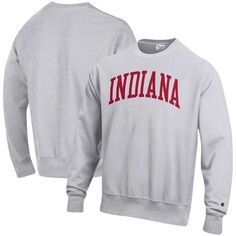 Мужской серый пуловер с принтом Indiana Hoosiers Arch обратного переплетения Champion