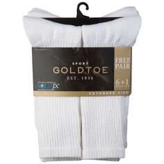 Набор из 6 удлиненного размера + 2 дополнительных мягких носки для экипажа GOLDTOE, белый