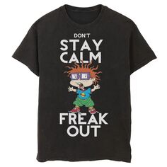 Мужская футболка Rugrats Chuckie Don&apos;t Stay Calm Freak Out с рисунком Nickelodeon, черный