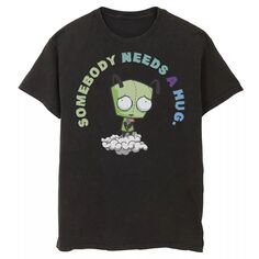 Мужская футболка Invader Zim Gir с графическим рисунком «Кто-то нуждается в объятиях грустного портрета» Nickelodeon, черный