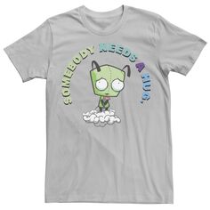 Мужская футболка Invader Zim Gir с графическим рисунком «Кто-то нуждается в объятиях грустного портрета» Nickelodeon, серебристый