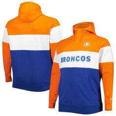 Мужской оранжевый Denver Broncos Big &amp; Tall Throwback с цветными блоками флисовый пуловер с капюшоном и реглан New Era