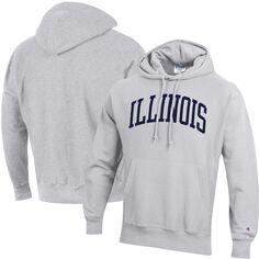 Мужской серый пуловер с капюшоном Illinois Fighting Illini Team Arch обратного переплетения Champion