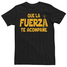 Мужская желтая футболка с надписью Star Wars Que La Fuerza Te Acompane, Black Licensed Character, черный