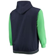 Мужской фирменный темно-синий/неоново-зеленый пуловер с капюшоном для вечеринок Seattle Seahawks Big &amp; Tall Block Fanatics