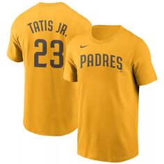 Мужская футболка Fernando Tatis Jr. Gold San Diego Padres с именем и номером Nike