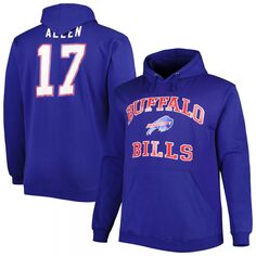Мужской флисовый пуловер с капюшоном Josh Allen Royal Buffalo Bills Big &amp; Tall с именем и номером