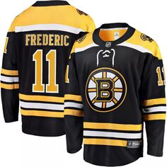 Мужская домашняя футболка с логотипом Trent Frederic Black Boston Bruins Fanatics