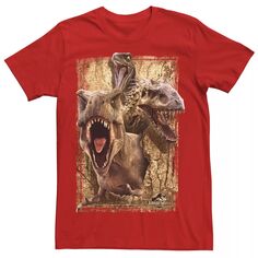 Мужская футболка с коллажем «Мир Юрского периода-убийцы» и динозавром Jurassic World, красный