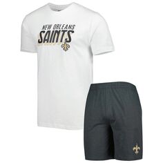 Мужская футболка Concepts Sport угольного/белого цвета, футболка и шорты для сна New Orleans Saints Downfield